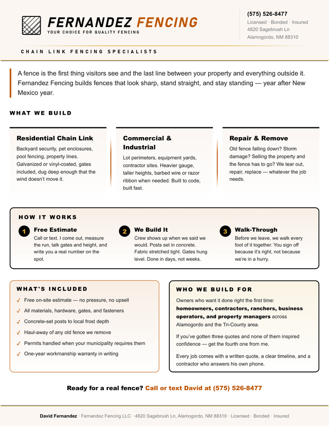 Fernandez Fencing one-pager