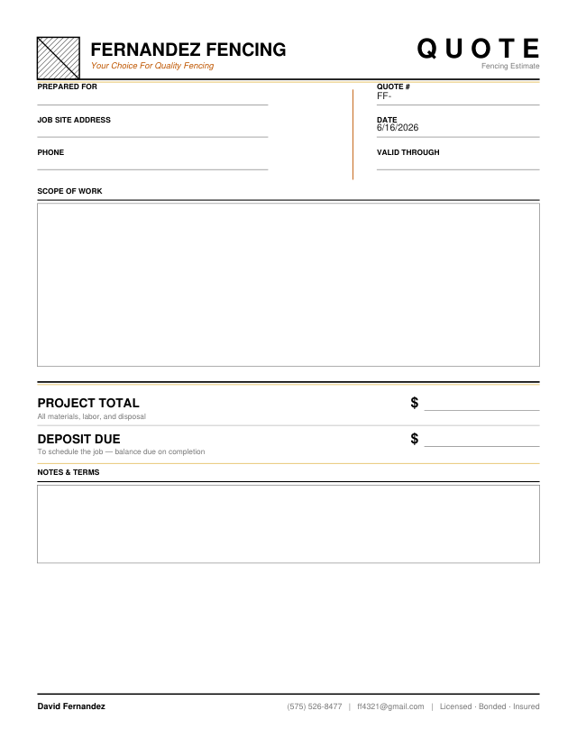 Fernandez Fencing quote form