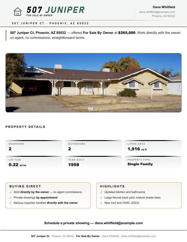 For Sale By Owner listing sheet