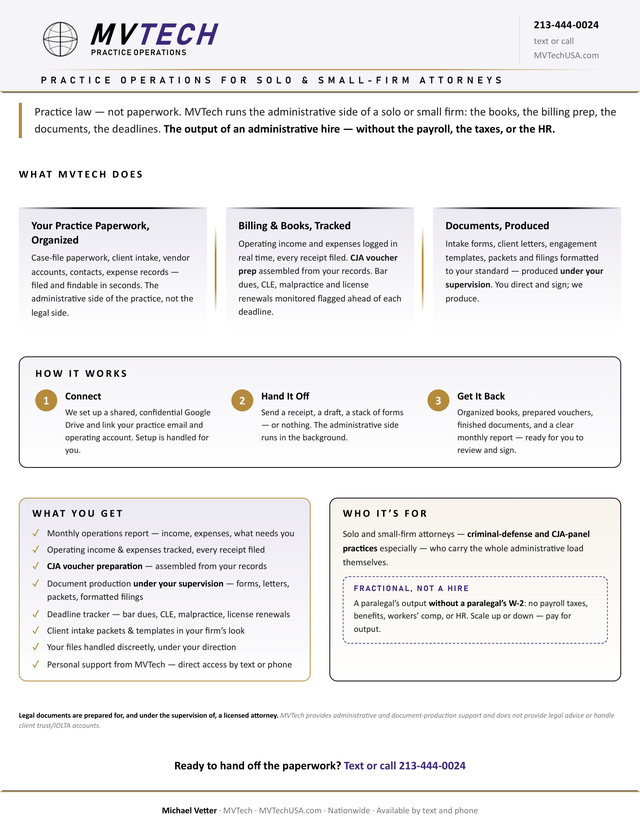 Legal practice one-pager